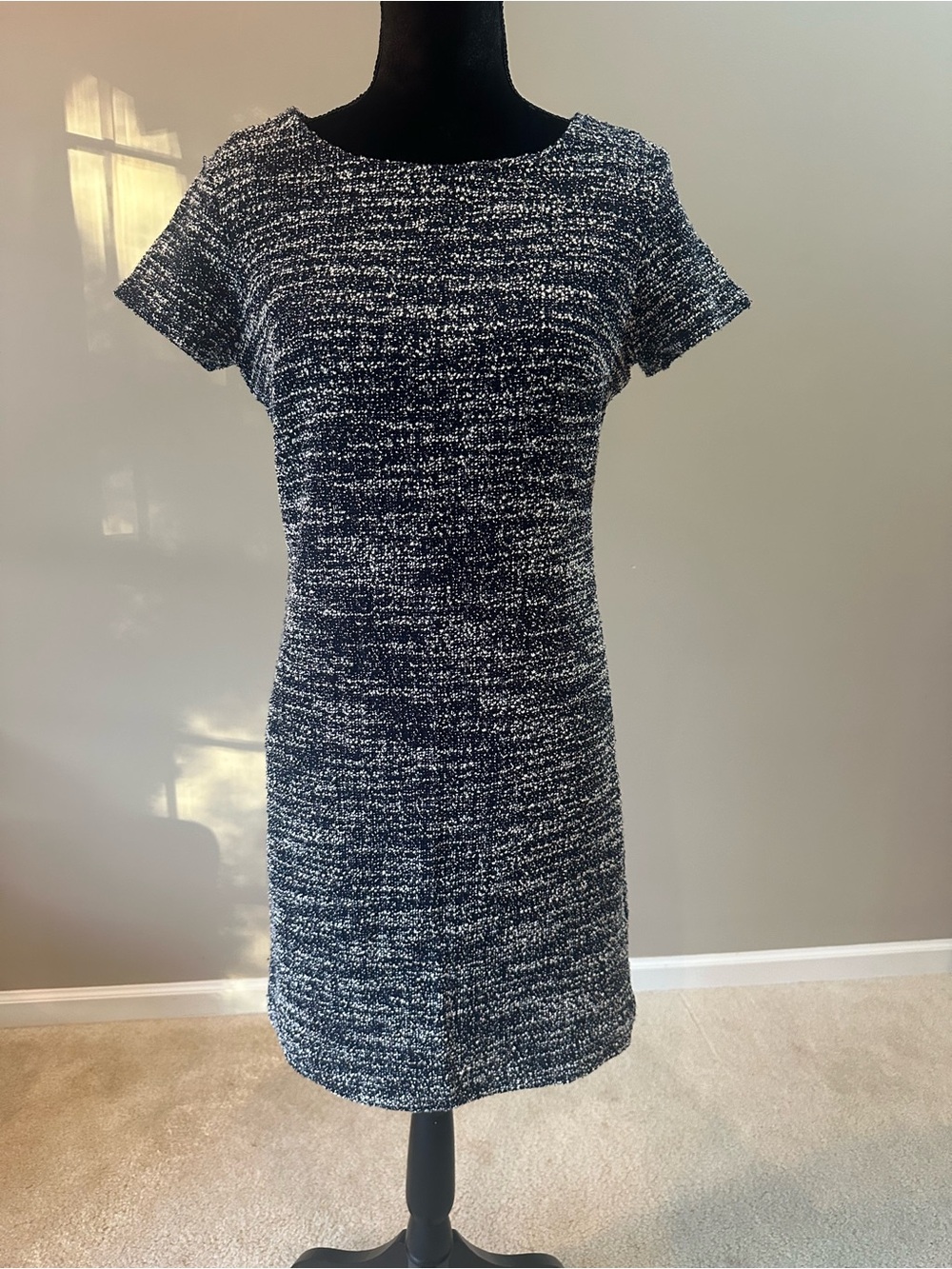 Banana Republic Navy and White Tweed Short Sleeve Sheath Dress